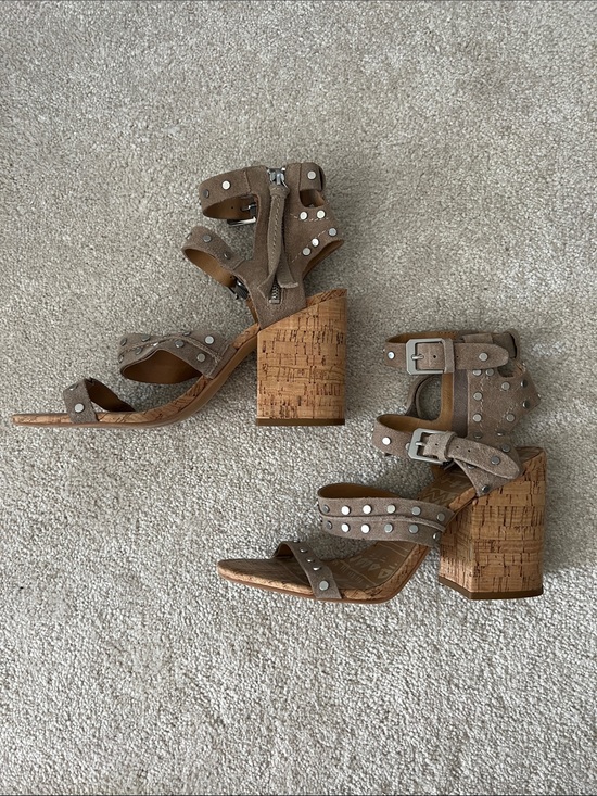 Dolce Vita Shoes - Dolce Vita Studded Taupe Suede Block Heel Sandals - Women
